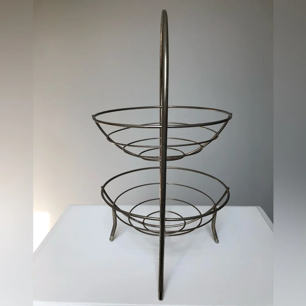 Vintage Two Tier Metal Display Baskets Stand